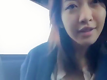 Busty chinese girl masturbate in car