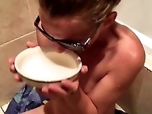 Lick and drink piss from a bowl.cum facial ending.