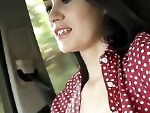 Pretty teen shows off tits and screwed in public place