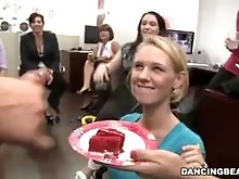 Male stripper cums on her slice of cake