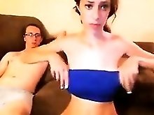 Camgirl with large breasts fuck and pull on her audiences