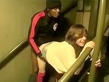 Interracial Outdoor Sex White Beauty Fucking Bbc on Stairs