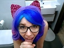 horny cosplay teen sloppy blowjob cum eating