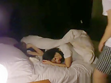 Having sex with his asian gf, while her friend is napping next to her.
