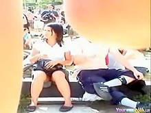 Voyeur tapes an chinese legal age teenager upskirt in the park